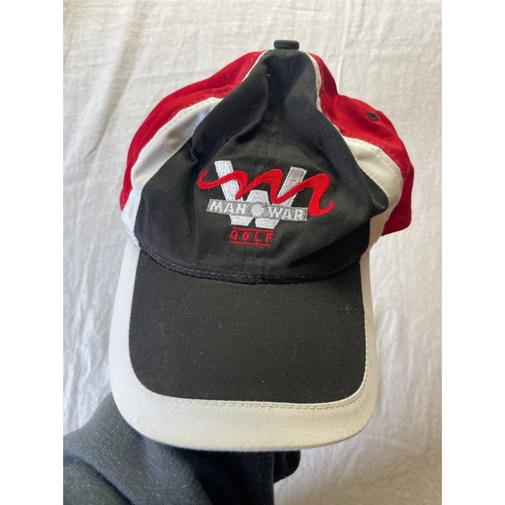 Man O'‎ War Golf Club Baseball Cap Hat One Size Black White Adjustable Town Talk